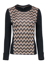 Current Boutique-Rag & Bone - Black & Brown Chevron Print Knit Top Sz S