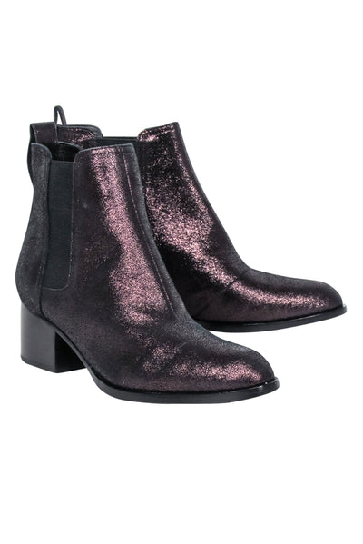 Current Boutique-Rag & Bone - Black Oil Slick Iridescent Shimmer Short Boots Sz 8.5