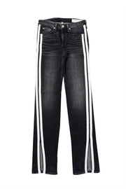 Current Boutique-Rag & Bone - Black Wash Mid Rise Side Stripe Flared Jeans Sz 00