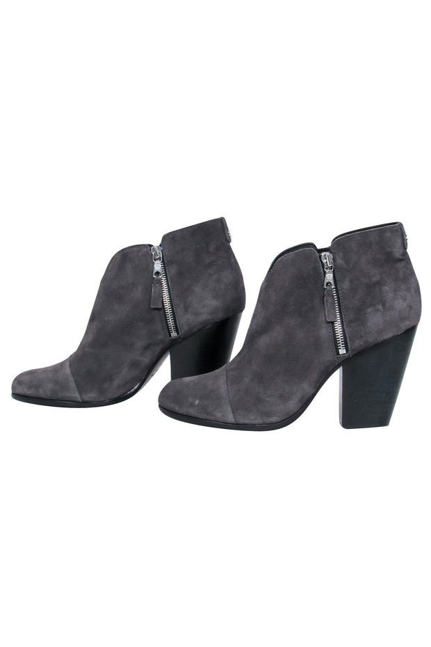 Current Boutique-Rag & Bone - Grey Suede Block Heel Booties w/ Dual-Side Zippers Sz 10