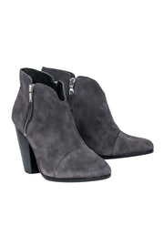 Current Boutique-Rag & Bone - Grey Suede Block Heel Booties w/ Dual-Side Zippers Sz 10