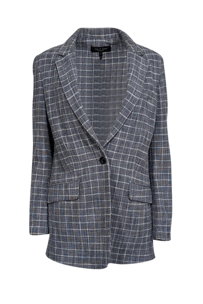 Current Boutique-Rag & Bone - Grey, White & Blue Tweed Plaid Long Blazer Sz 4