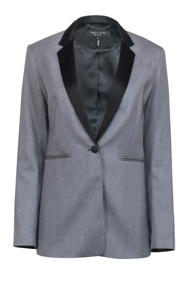 Current Boutique-Rag & Bone - Grey w/ Black Lapel Single Button Blazer Sz 4