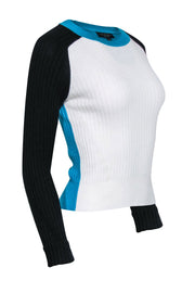 Current Boutique-Rag & Bone - Ivory, Teal, & Black Colorblock "Navaya" Crewneck Sweater Sz S