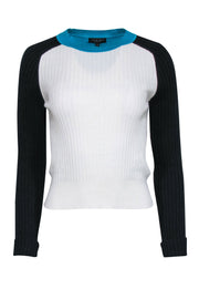 Current Boutique-Rag & Bone - Ivory, Teal, & Black Colorblock "Navaya" Crewneck Sweater Sz S