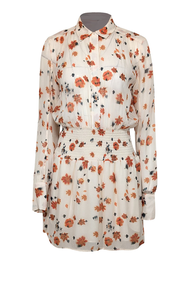 Current Boutique-Rag & Bone - Ivory w/ Orange & Navy Floral Print Semi-Sheer Dress Sz XS