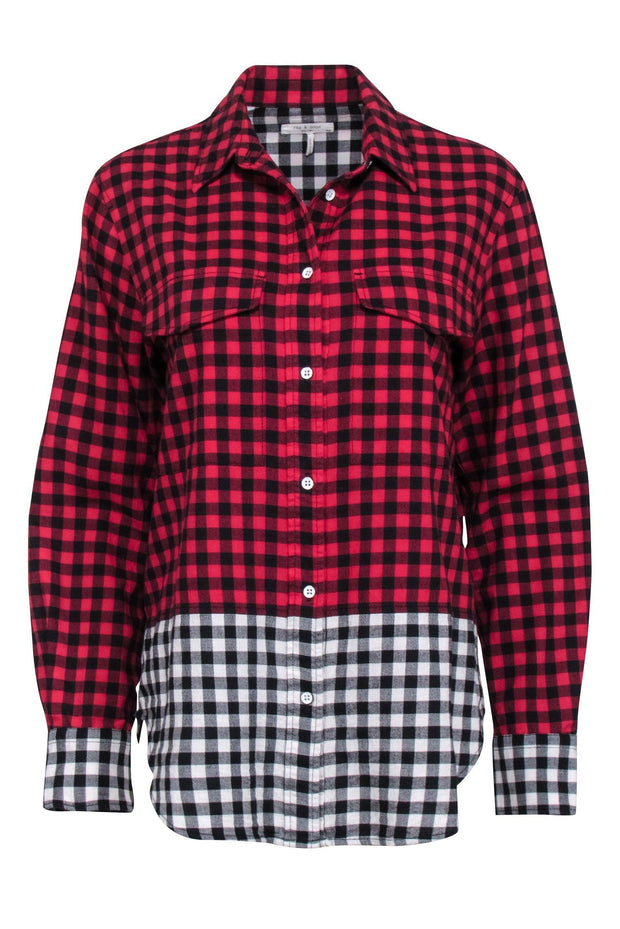 Current Boutique-Rag & Bone - Red Mixed Plaid Button Down Shirt Sz M