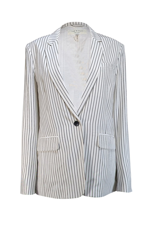 Current Boutique-Rag & Bone - White & Black Striped Silk Blazer Sz 12