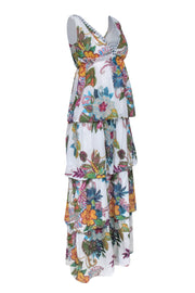 Current Boutique-Raga - White Tiered Printed Maxi Dress w/ Metallic Neckline Sz XS