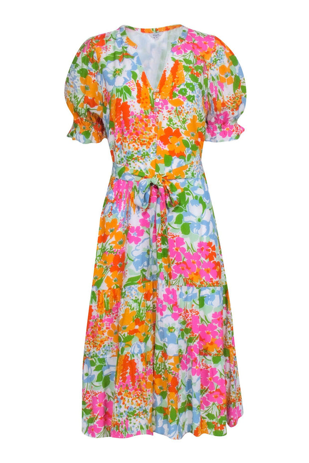 Current Boutique-Rails - Orange & Multi Color Floral Print Midi Dress Sz XS