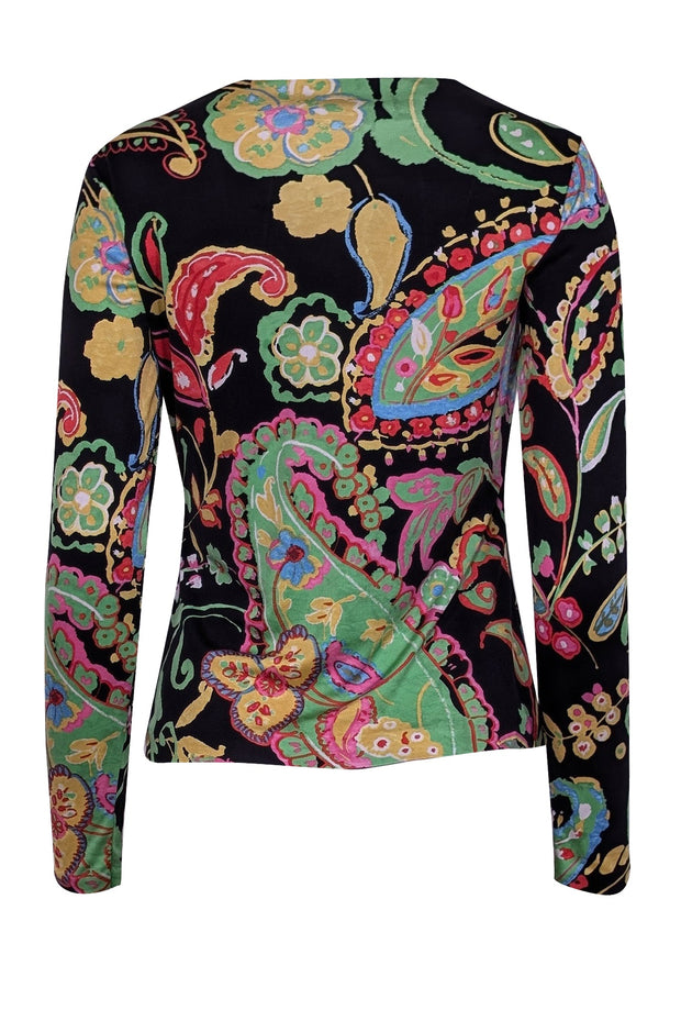 Current Boutique-Ralph Lauren - Black w/ Neon Pink, Green and Yellow Silk Paisley Long Sleeve Shirt Sz 6