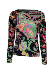 Current Boutique-Ralph Lauren - Black w/ Neon Pink, Green and Yellow Silk Paisley Long Sleeve Shirt Sz 6