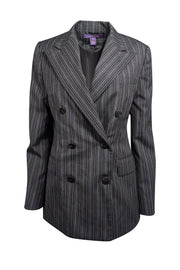 Current Boutique-Ralph Lauren - Grey Stripe Double Breasted Wool Blazer Sz 10