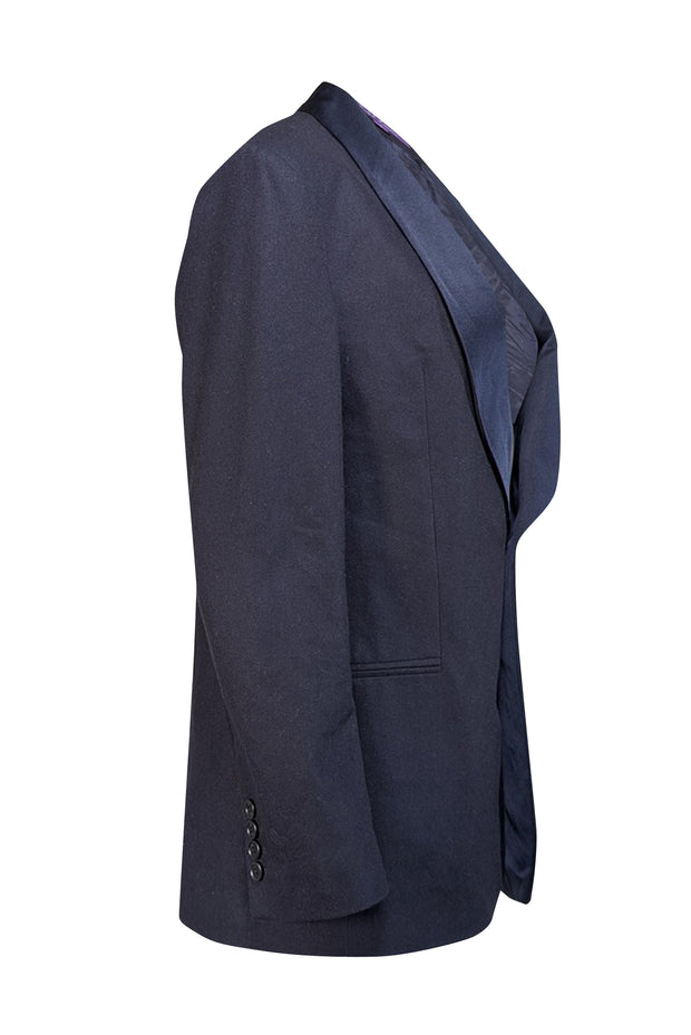 Current Boutique-Ralph Lauren Navy Blue Wool Blend w/ Silk Lapel Blazer Sz 10