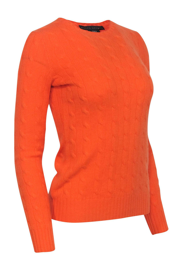 Current Boutique-Ralph Lauren - Orange Cable nit Cashmere Sweater Sz S