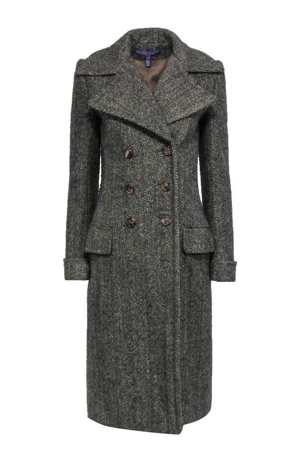 Current Boutique-Ralph Lauren Purple Label - Olive & Black Wool & Cashmere Blend Herringbone Coat Sz 4