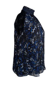 Current Boutique-Ramy Brook - Black, Blue, & Grey Leopard Print Silk Sleeveless Top Sz S