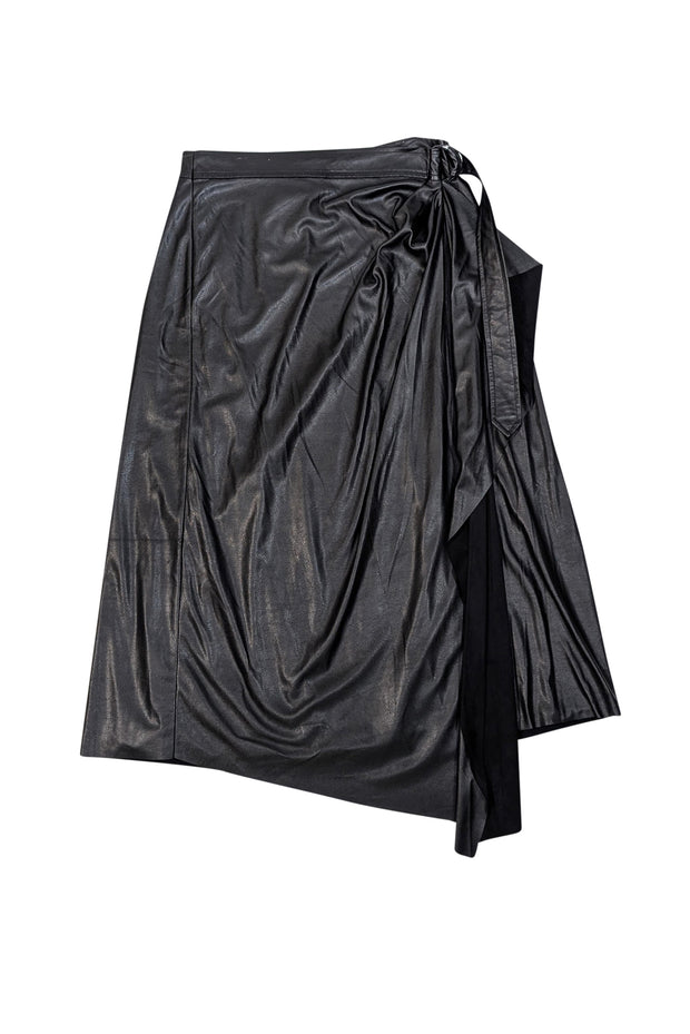 Current Boutique-Ramy Brook - Black Faux Leather Wrap Skirt Sz 4