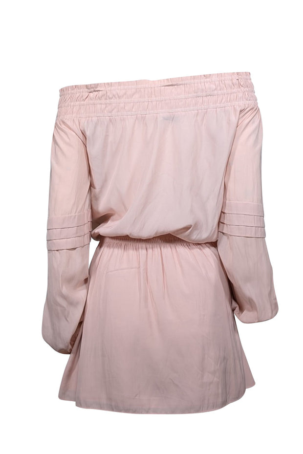 Current Boutique-Ramy Brook - Blush Pink Satin Long Sleeve Off-the-Shoulder Dress Sz S