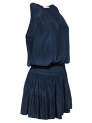 Current Boutique-Ramy Brook - Navy Satin Drop Waist Mini Dress Sz M