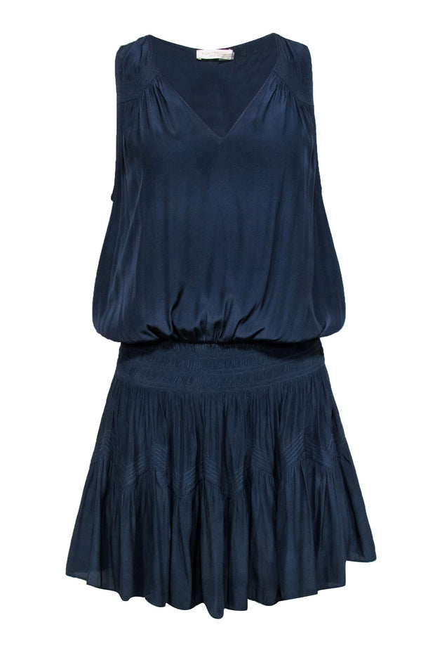 Current Boutique-Ramy Brook - Navy Satin Drop Waist Mini Dress Sz M