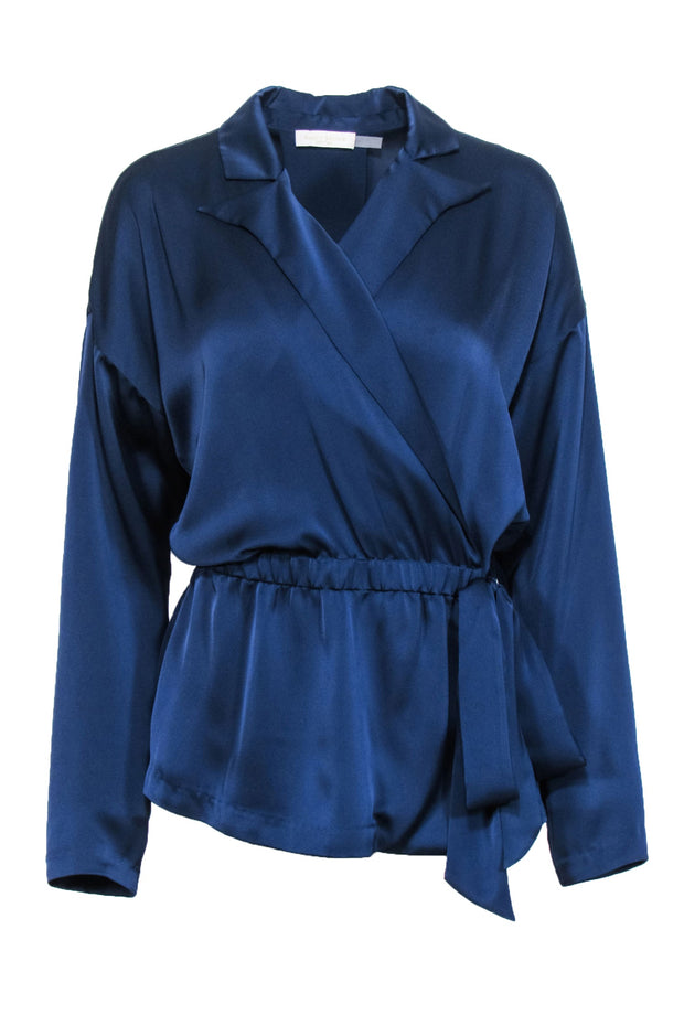 Current Boutique-Ramy Brook - Navy Satin Wrap Top Sz S