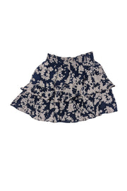 Current Boutique-Ramy Brook - Navy & Taupe Floral Print Silk Mini Skirt Sz XS