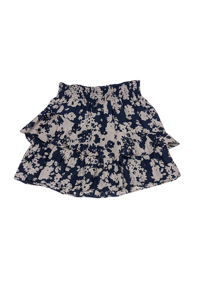 Current Boutique-Ramy Brook - Navy & Taupe Floral Print Silk Mini Skirt Sz XS