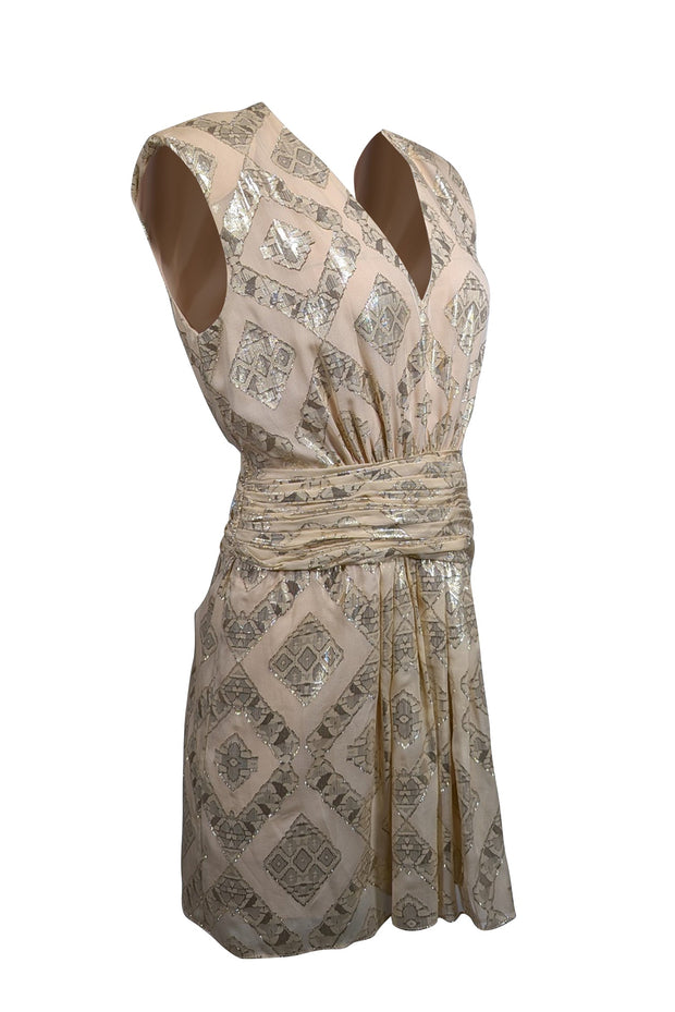 Current Boutique-Ramy Brook - Pale Gold Metallic Clip Dot Silk Dress Sz 8