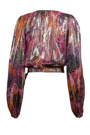 Current Boutique-Ramy Brook - Pink, Purple, & Orange Metallic Silk Blend Blouse Sz XXS