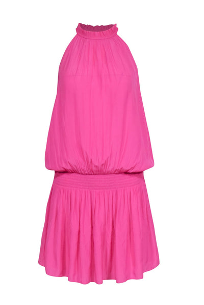 Current Boutique-Ramy Brook - Pink Ruffled Trim Mock Neck Dropped Waist Dress Sz S