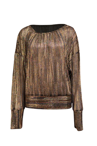 Current Boutique-Ramy Brook - Silver, & Multicolor Metallic Striped Semi-Sheer Blouse Sz L