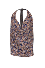 Current Boutique-Ramy Brook - Tan & Blue Floral & Leopard Print Cowl Neck Halter Top Sz M