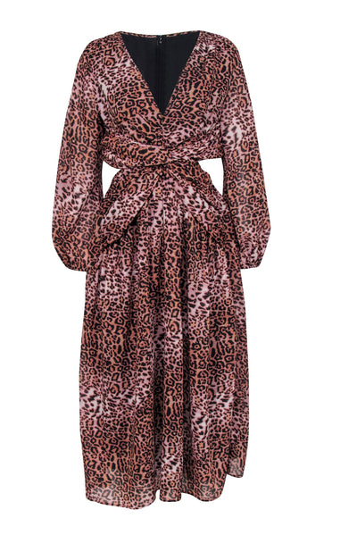 Current Boutique-Ranna Gill x Anthropologie - Tan & Blush Leopard Print Cut-Out Midi Dress Sz M