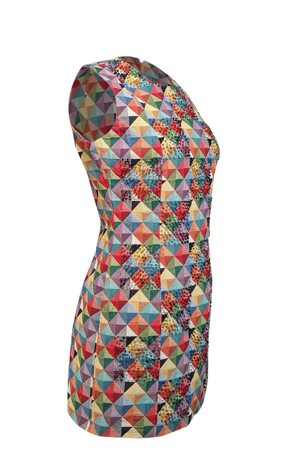 Current Boutique-Raquel Orozco - Red & Multi Color Geometric Print Dress Sz M