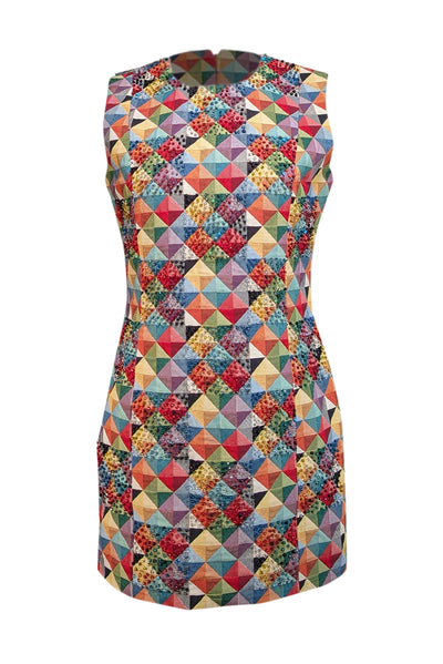 Current Boutique-Raquel Orozco - Red & Multi Color Geometric Print Dress Sz M