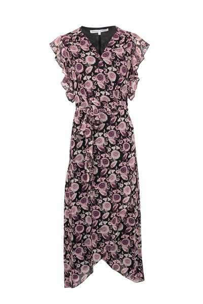 Current Boutique-Rebecca Minkoff - Black, Pink, & Purple Floral Wrap Dress Sz S