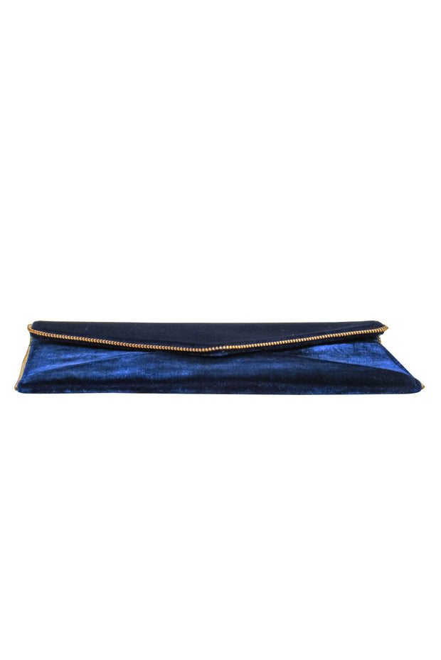 Current Boutique-Rebecca Minkoff - Blue Velvet Envelope Clutch w/ Zipper Trim