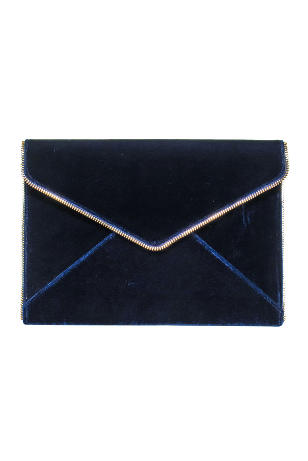 Current Boutique-Rebecca Minkoff - Blue Velvet Envelope Clutch w/ Zipper Trim