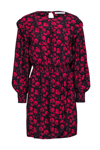 Current Boutique-Rebecca Minkoff - Red & Navy Print Long Sleeve Smocked Waist Dress Sz S