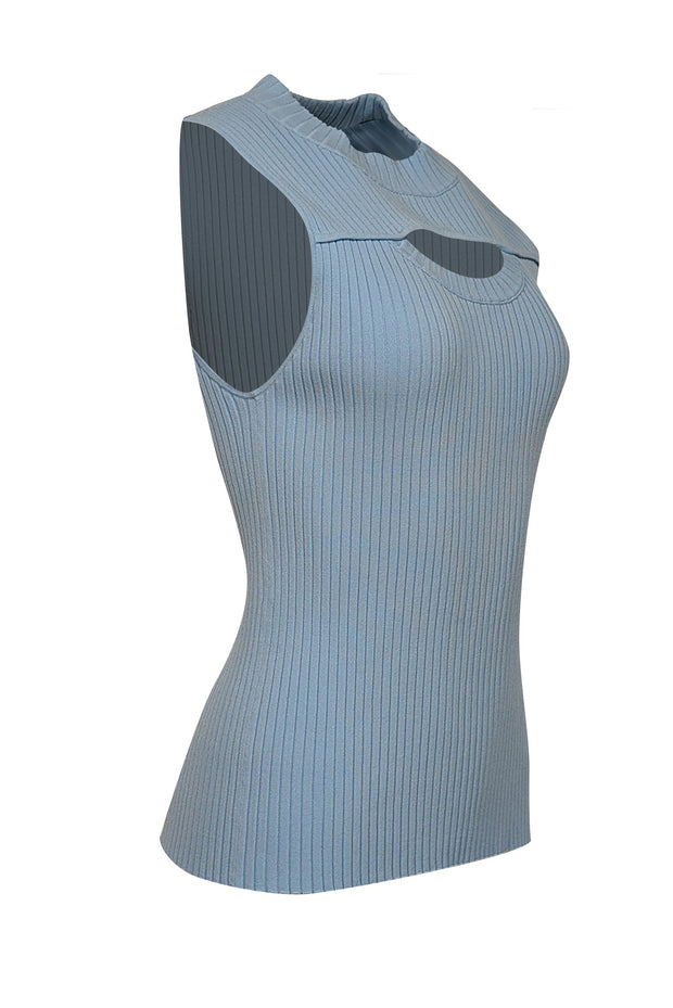 Current Boutique-Rebecca Taylor - Baby Blue Cutout Ribbed Knit Top Sz L