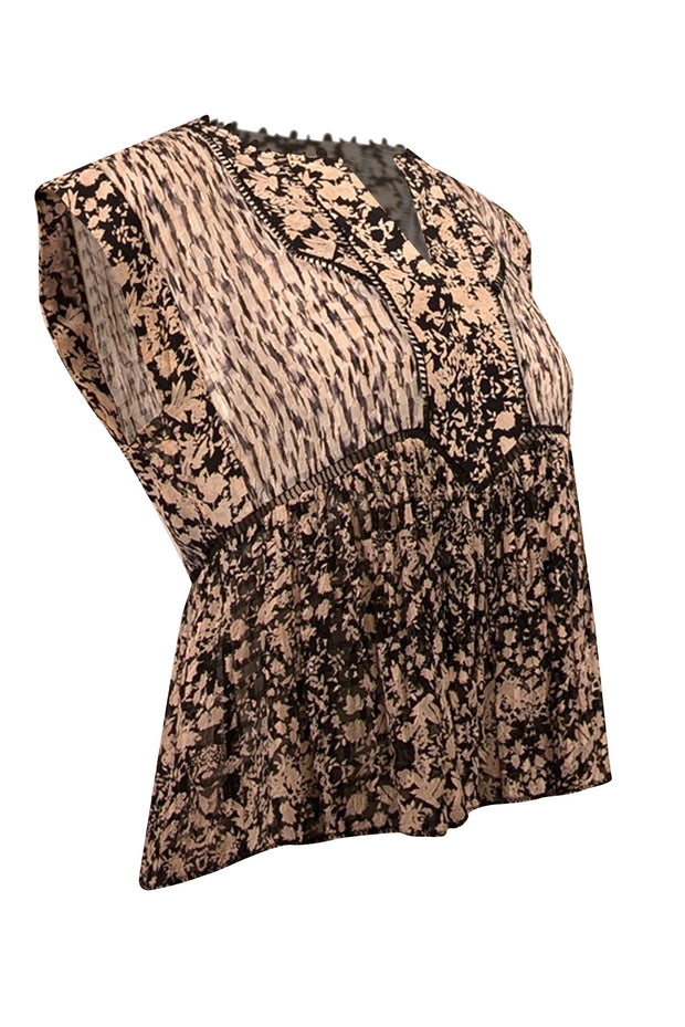 Current Boutique-Rebecca Taylor - Black & Blush Floral Print Silk Blend Blouse Sz 2