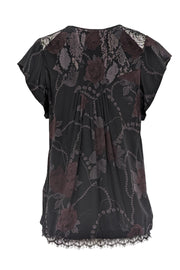 Current Boutique-Rebecca Taylor - Black, Grey, & Dark Purple Print Cap Sleeve Blouse Sz 4