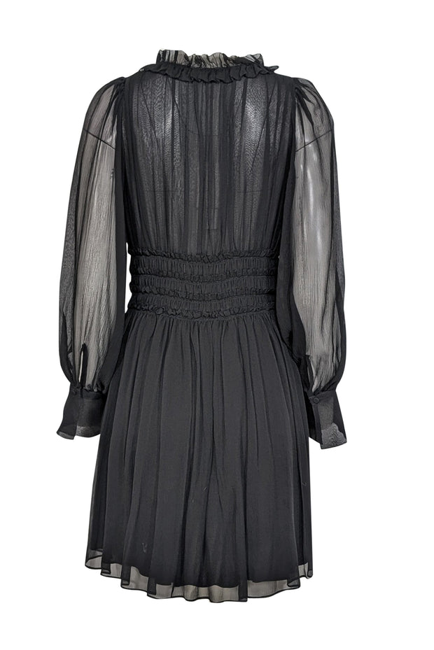 Current Boutique-Rebecca Taylor - Black Silk Chiffon Ruffled Long Sleeve Dress Sz 4