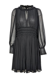 Current Boutique-Rebecca Taylor - Black Silk Chiffon Ruffled Long Sleeve Dress Sz 4