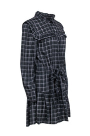 Current Boutique-Rebecca Taylor - Black & White Plaid Dress w/ Ruffle Trim Sz L