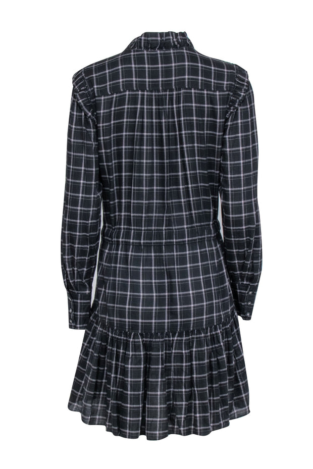 Current Boutique-Rebecca Taylor - Black & White Plaid Dress w/ Ruffle Trim Sz L