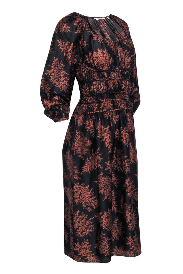 Current Boutique-Rebecca Taylor - Black w/ Brown Floral Print Long Sleeve Dress Sz XS