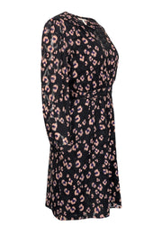 Current Boutique-Rebecca Taylor - Black w/ Peach & Purple Cheetah Satin Jacquard Dress Sz 6