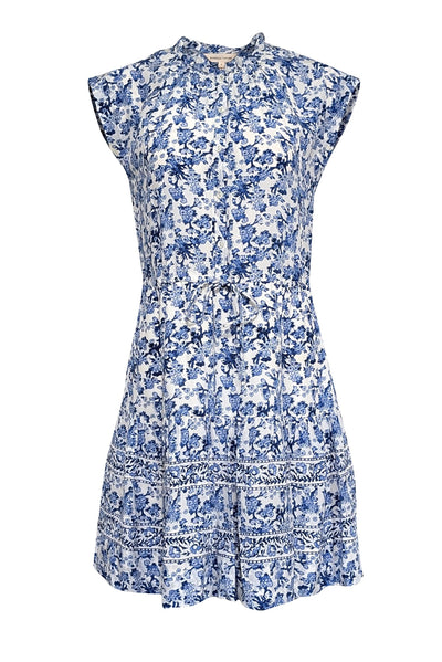 Current Boutique-Rebecca Taylor - Blue & White Floral Print Cap Sleeve Dress Sz 2